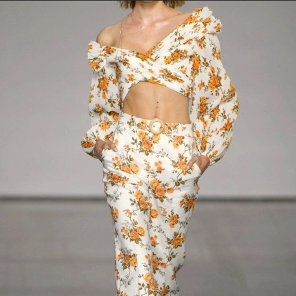 NWT. ZIMMERMANN Floral Print One-Shoulder Top ZIM 0/ US 4 white yellow - Picture 3 of 15